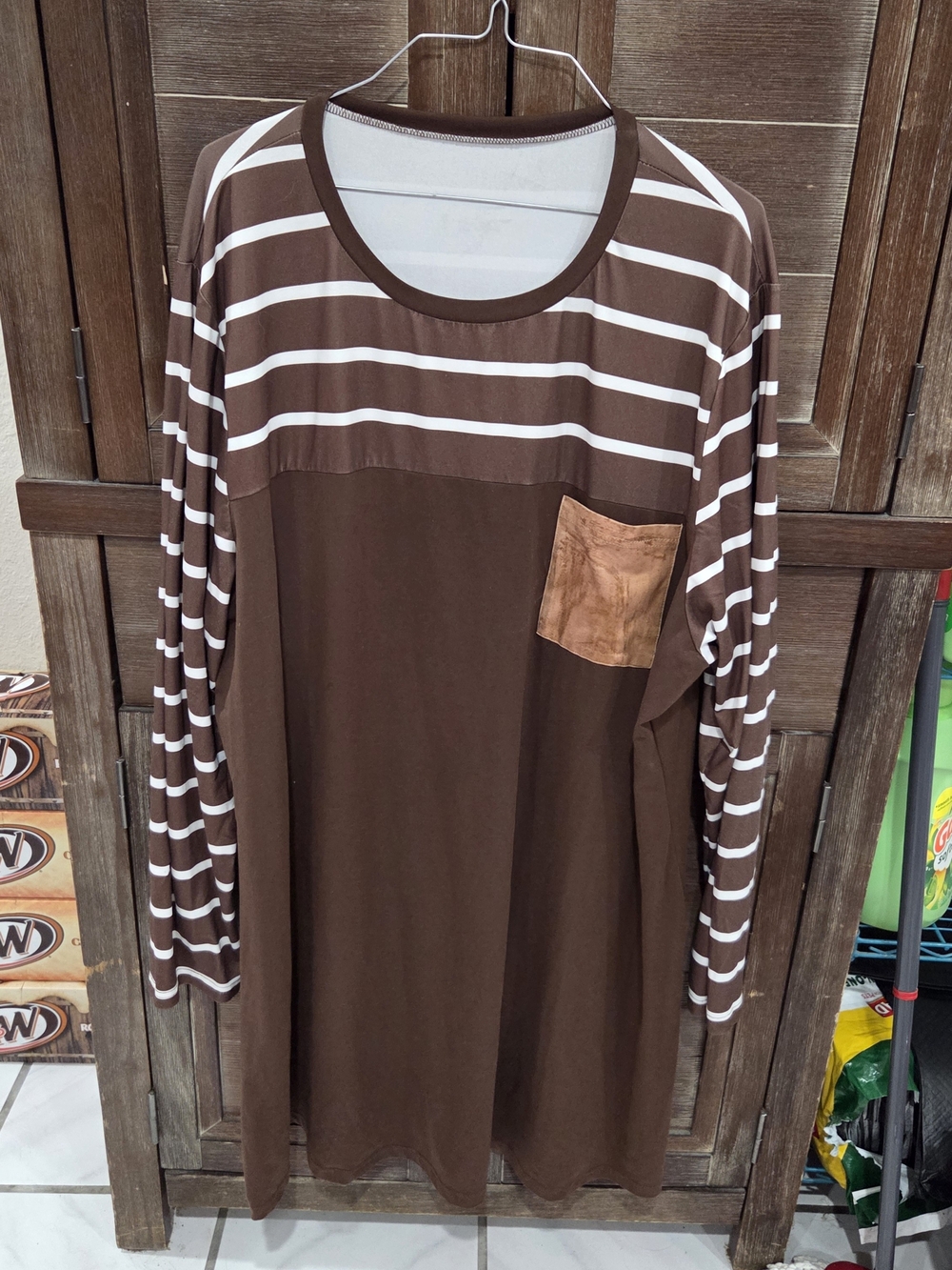 Unbranded Women's Plus Size Dress Brown White Very Soft  3X Cotton Long Sleeve
